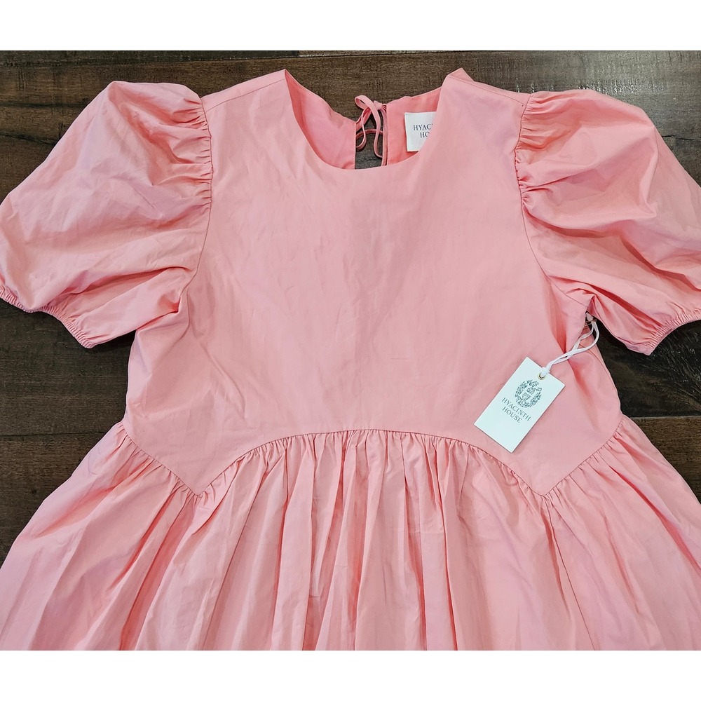Hyacinth House Pink Puff Sleeve Mini Dress Babydoll Short Sleeve Small NWT - Picture 2 of 15